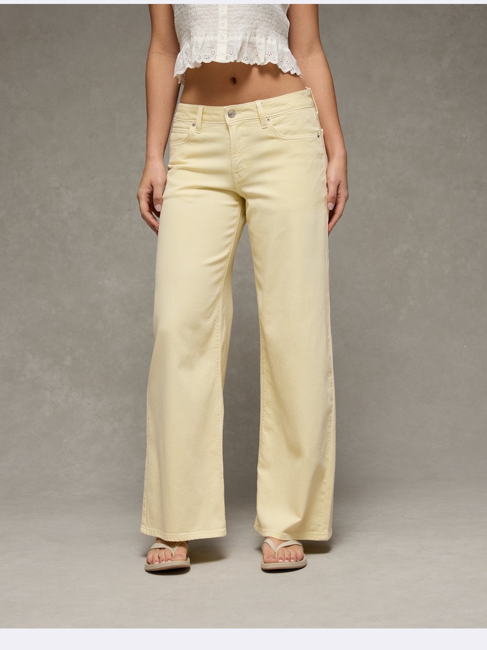 AE Dreamy Drape Stretch Low-Rise Ultra Wide Leg Pant - Yellow NWT - Picture 10 of 11